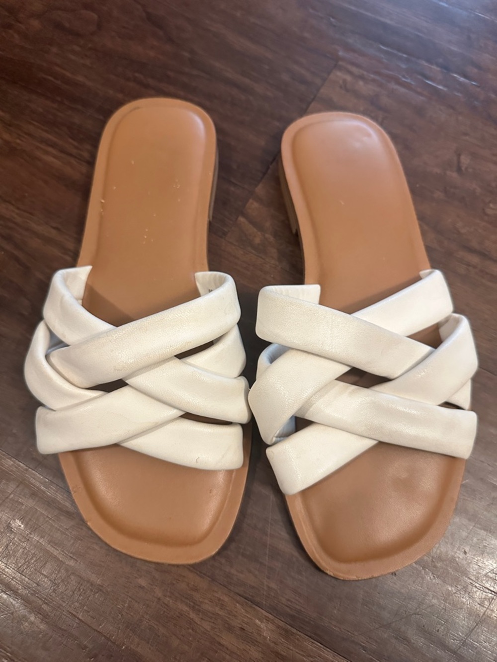 Braided White Slide Sandals with Cushioned Footbed